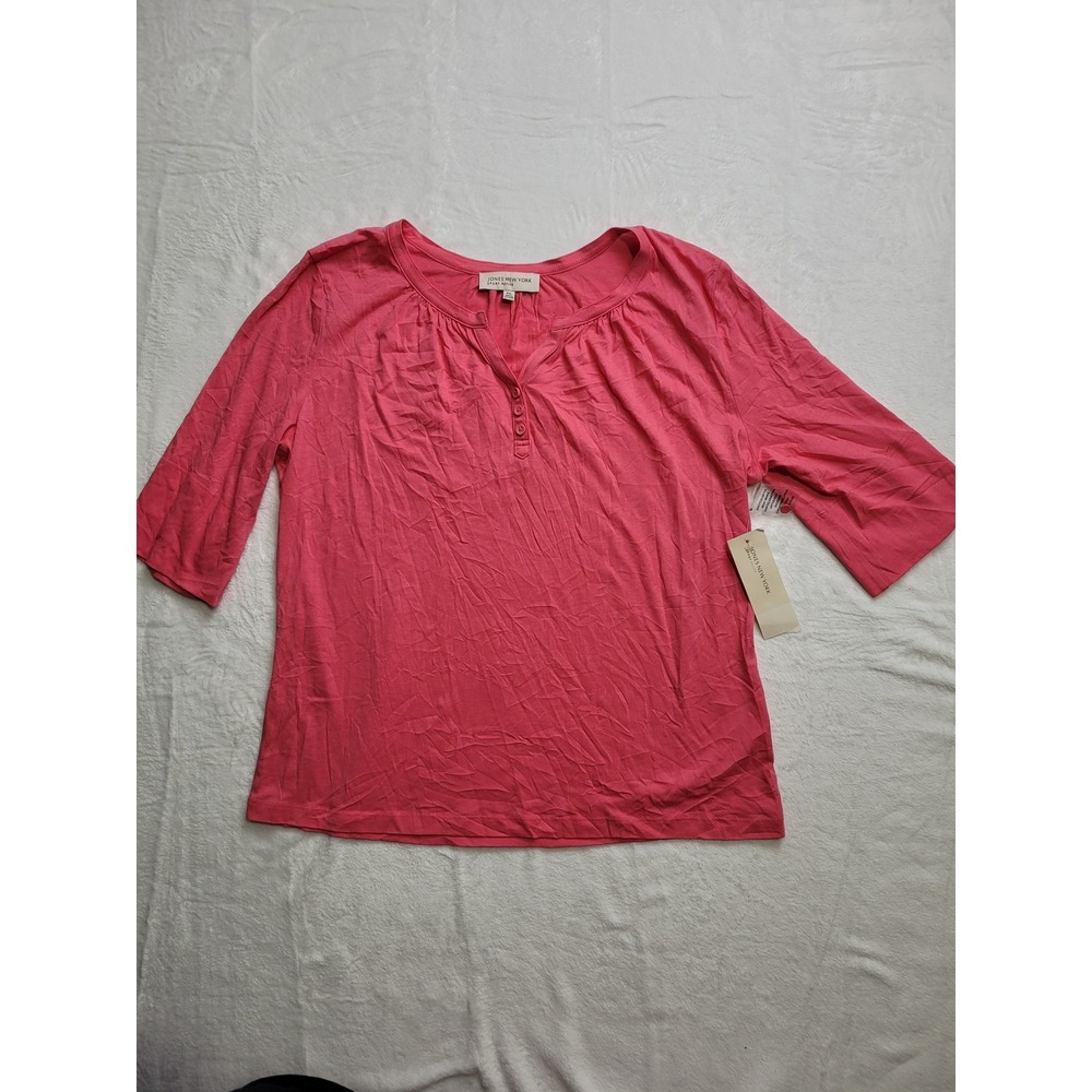 NWT Jones New York Sport Petite Top Women PXL Pink Henley 3/4 Sleeve Cotton